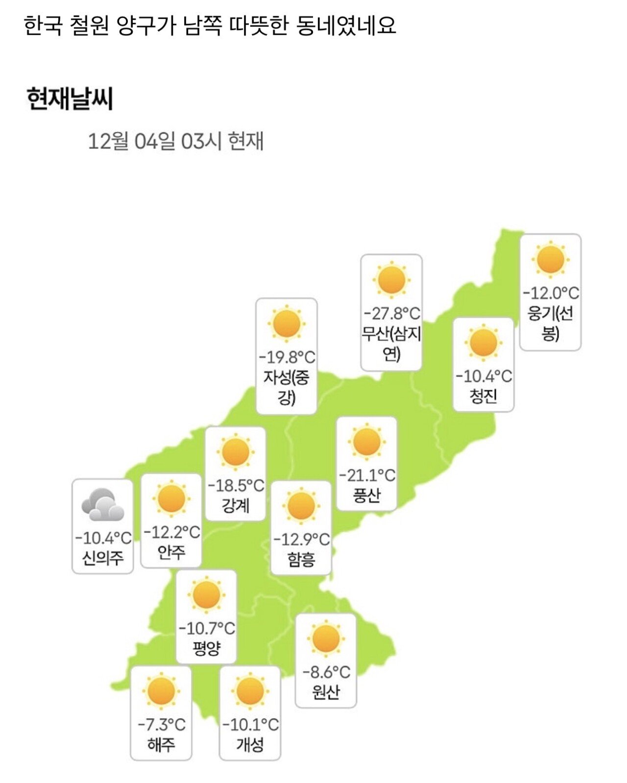 실시간 북한 날씨 근황