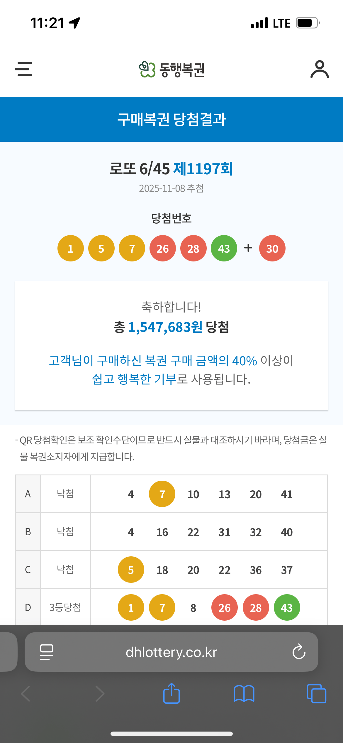 나눔로또 3등당첨후기