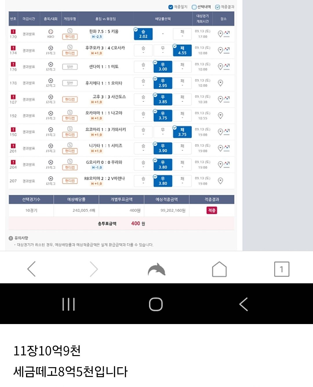 스포츠토토 400원으로 24만배 성공한 역대급 당첨자 등장