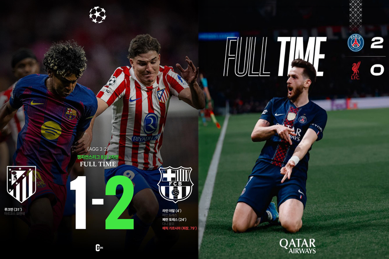 UCL 8강 2차전 종료…아틀레티코 마드리드와 PSG 준결승 진출